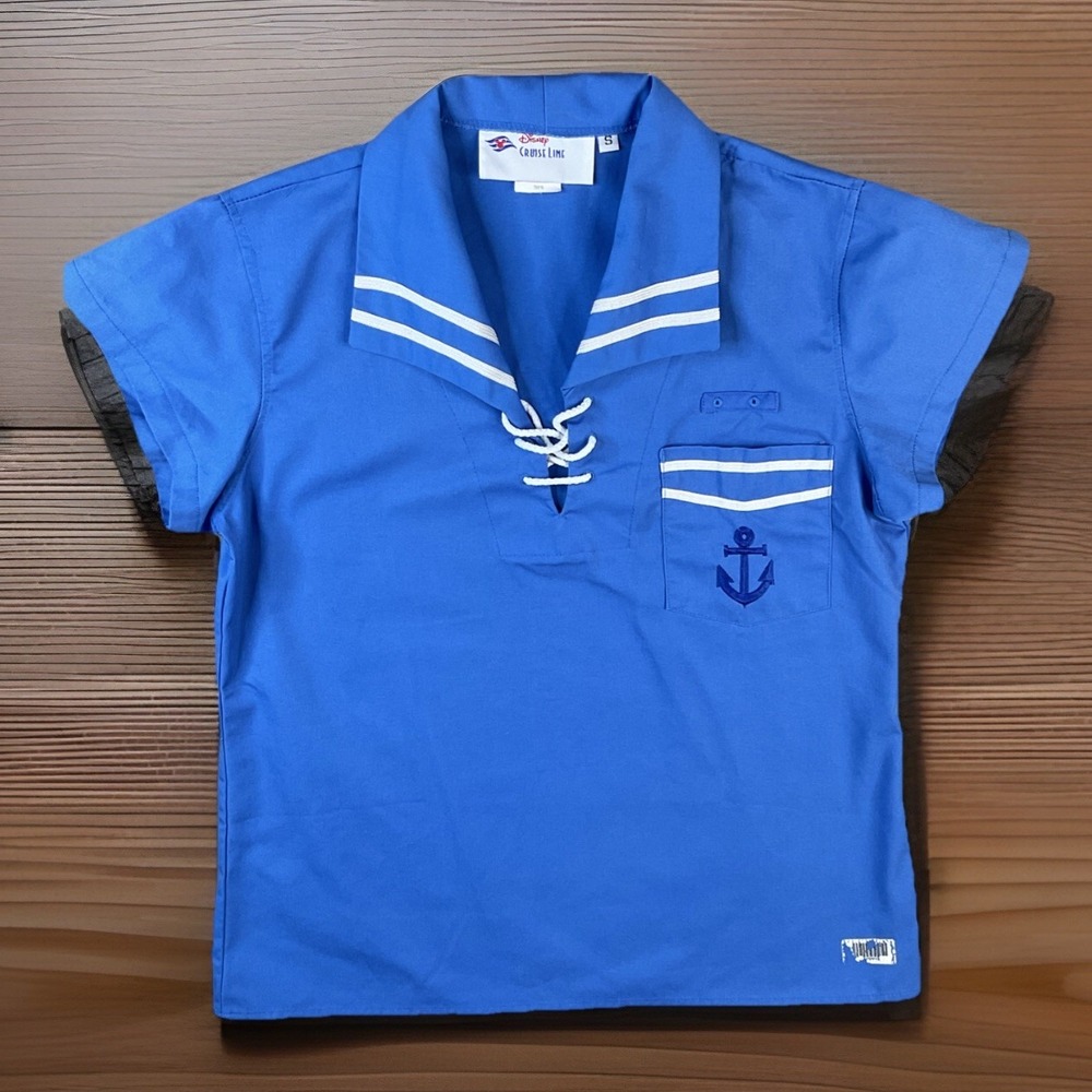 Disney Cruise Line Sailor Top Uniform Shirt Pro Anchor Blue Women Sz S‎ Angelica